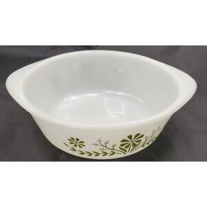 Vintage Glasbake Green Crazy Daisy Spring Blossom 1.5 Quart Casserole Dish J2600